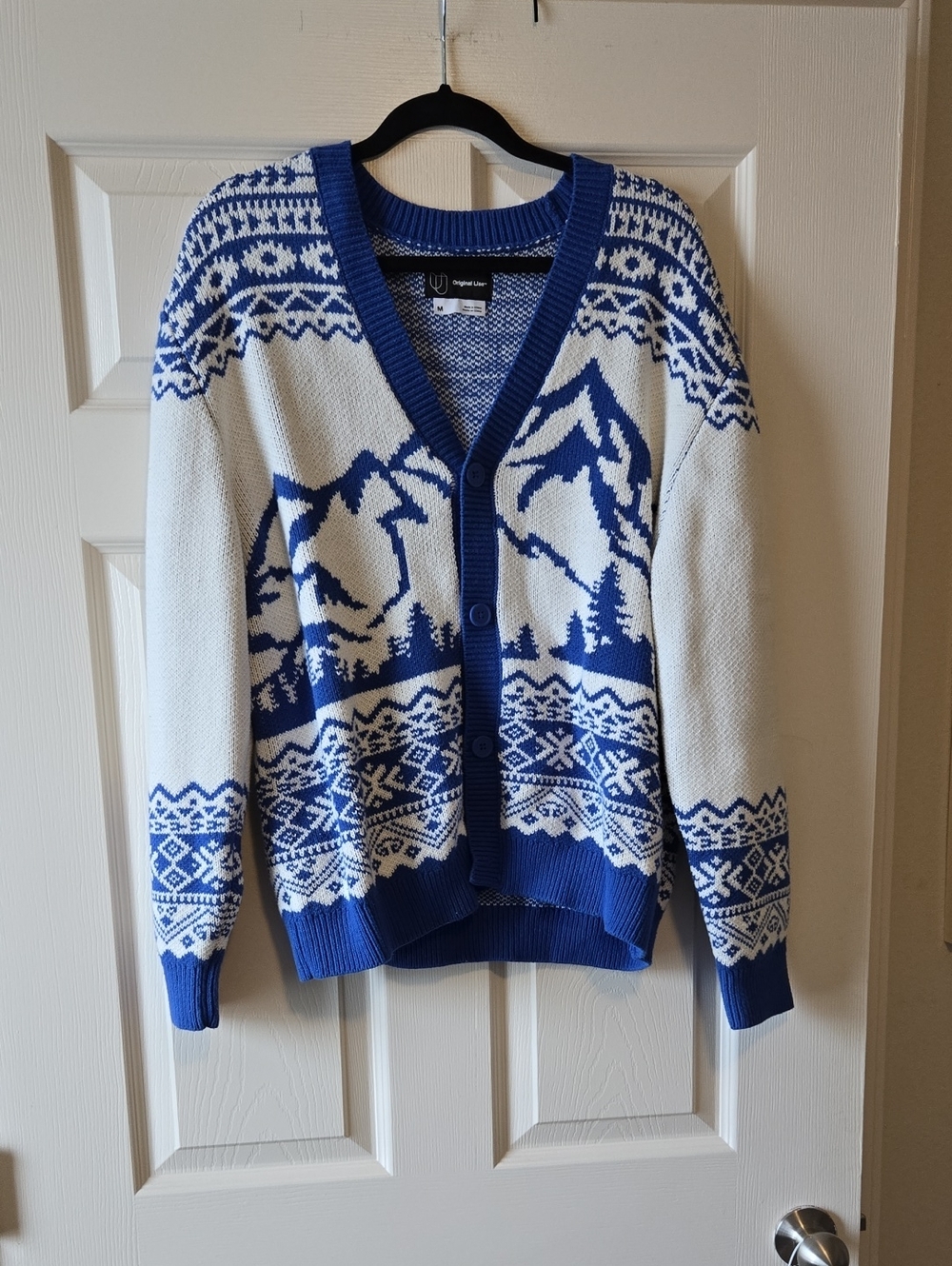 Original Use Blue and White Knit Sweater Label